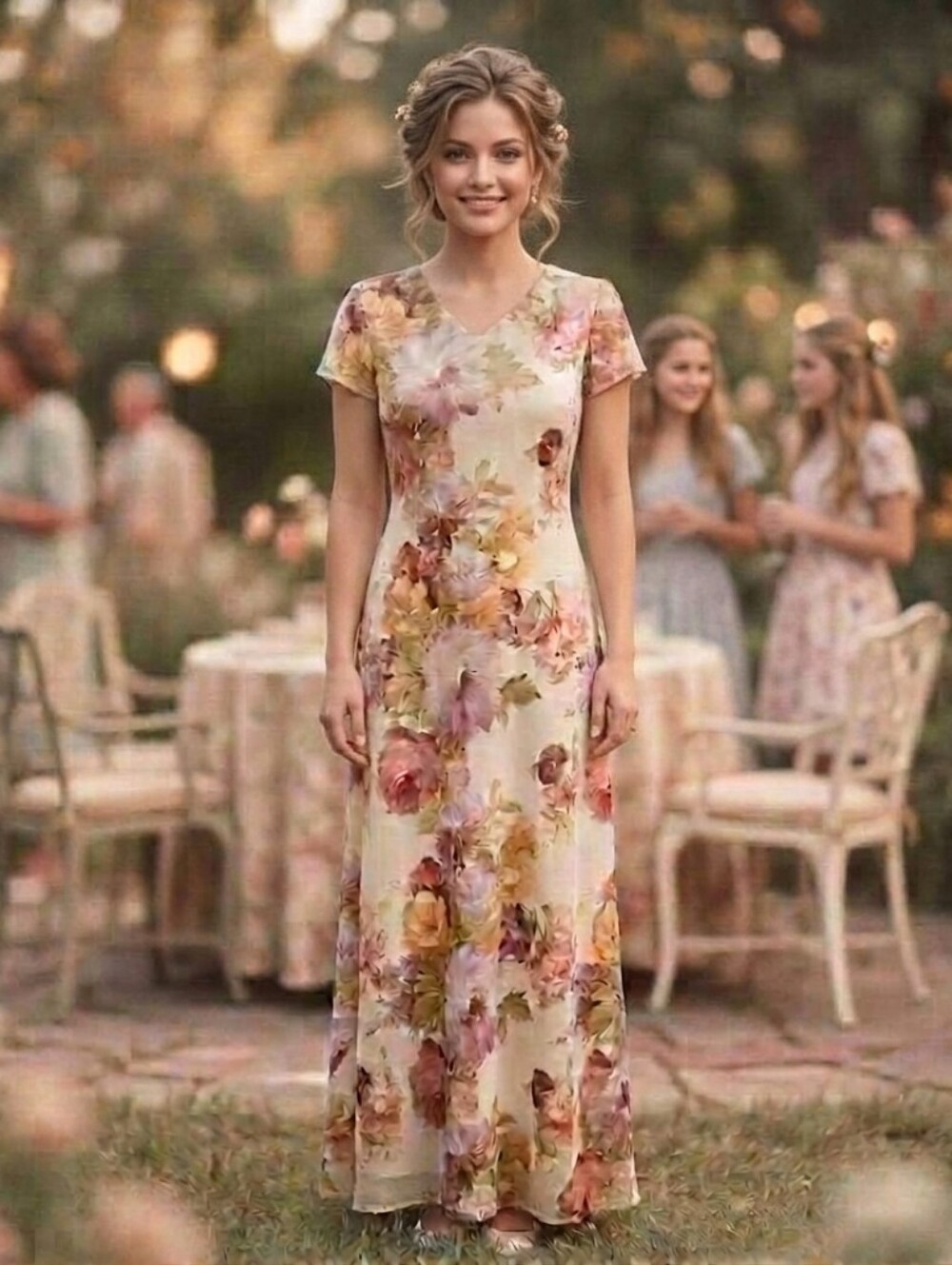 VTG 90s All That Jazz Floral Georgette Maxi Dress Modern Jrs 7/9 (VTG Jrs 11/12)
